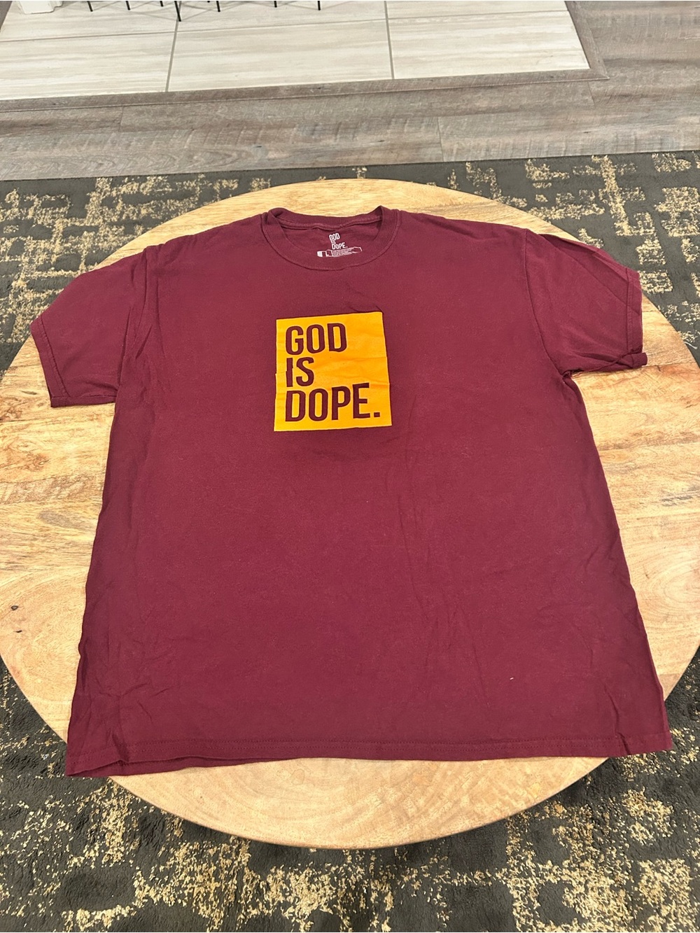 God is Dope Burgundy/Orange Logo T shirt Size Large